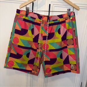 EUC Psycho Bunny Henry Deco swim shorts size XL colorful neon lined